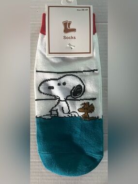 Fashion Character Ankle Socks - White & Teal